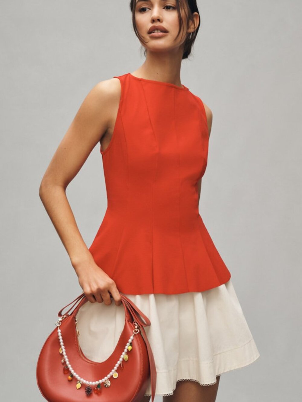 Red DOLAN Sleeveless Seamed Peplum Top Size S